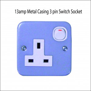 13amp Metal Casing 3pin Switch socket